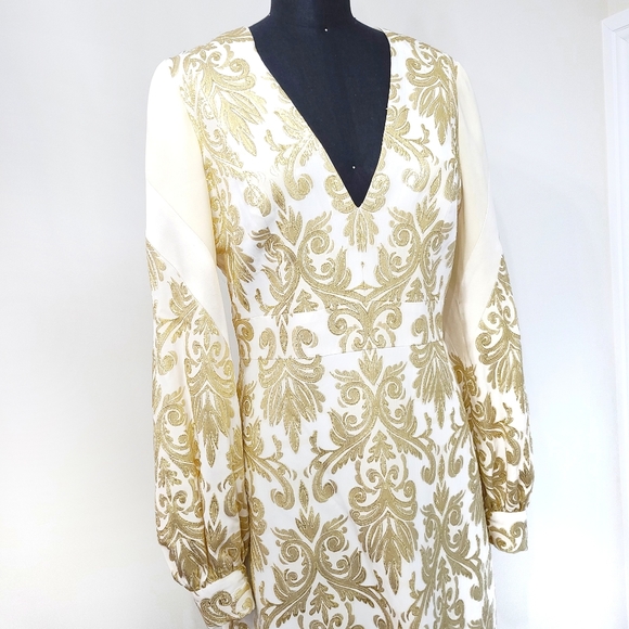 J. Mendel Paris Couture Baroque Silk Patchwork Puff Sleeve Mini Dress - Picture 2 of 10